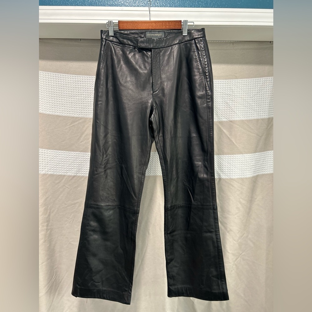 Vintage Banana Republic Leather Pants Women's Size 6 Black Y2K Straight Leg